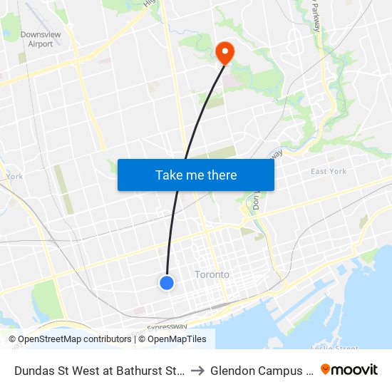 Dundas St West at Bathurst St - Toronto Western Hospital to Glendon Campus Of York University map