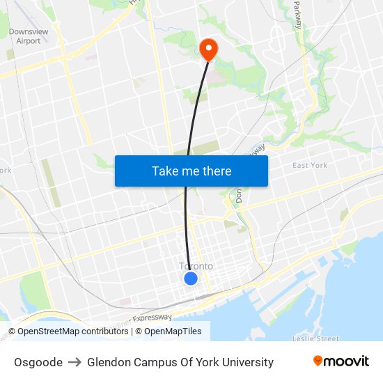 Osgoode to Glendon Campus Of York University map