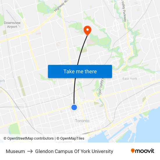 Museum to Glendon Campus Of York University map