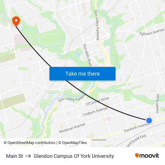 Main St to Glendon Campus Of York University map