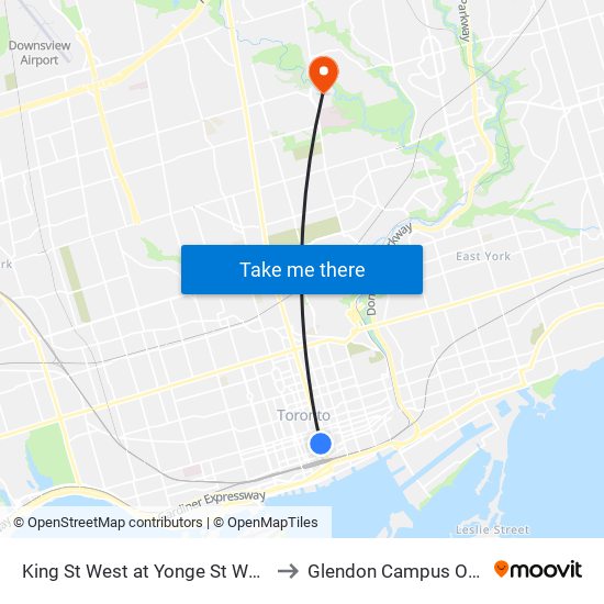 King St West at Yonge St West Side - King Station to Glendon Campus Of York University map