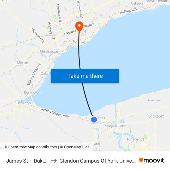 James St + Duke St to Glendon Campus Of York University map