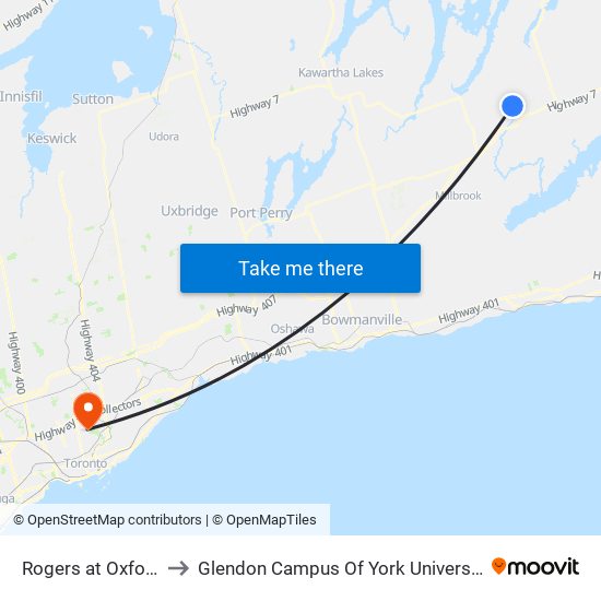 Rogers at Oxford to Glendon Campus Of York University map