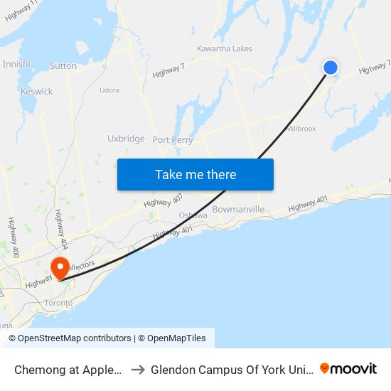 Chemong at Applegrove to Glendon Campus Of York University map