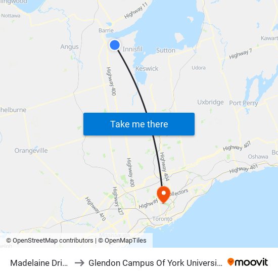 Madelaine Drive to Glendon Campus Of York University map