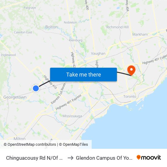 Chinguacousy Rd N/Of Bovaird Dr W to Glendon Campus Of York University map