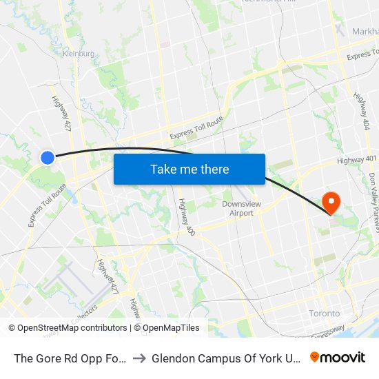 The Gore Rd Opp Fogal Rd to Glendon Campus Of York University map