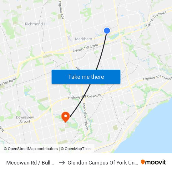 Mccowan Rd / Bullock Dr to Glendon Campus Of York University map