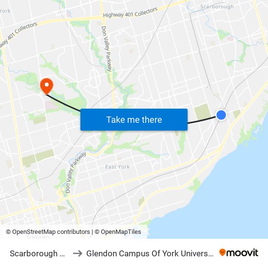 Scarborough Go to Glendon Campus Of York University map