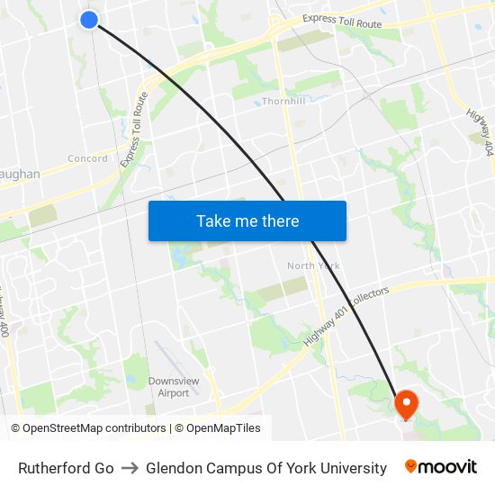 Rutherford Go to Glendon Campus Of York University map