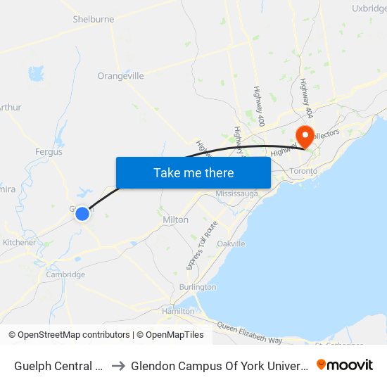 Guelph Central Go to Glendon Campus Of York University map