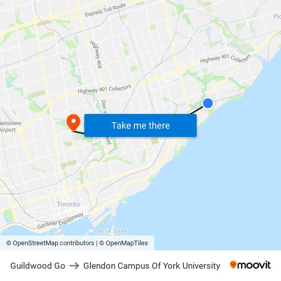 Guildwood Go to Glendon Campus Of York University map