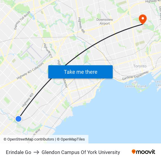 Erindale Go to Glendon Campus Of York University map