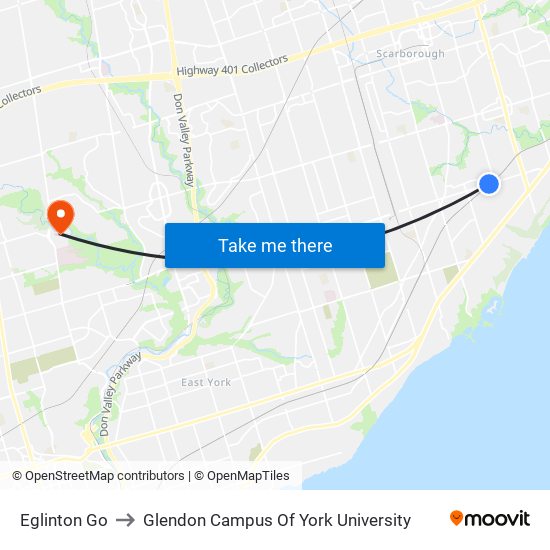 Eglinton Go to Glendon Campus Of York University map