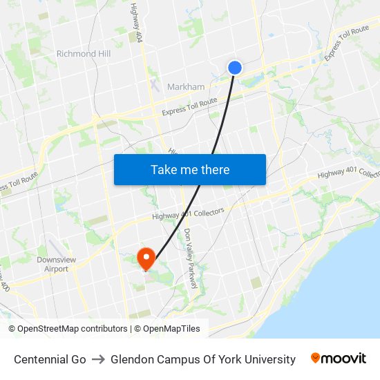 Centennial Go to Glendon Campus Of York University map