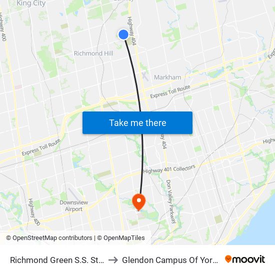 Richmond Green S.S. Stop # 4630 to Glendon Campus Of York University map