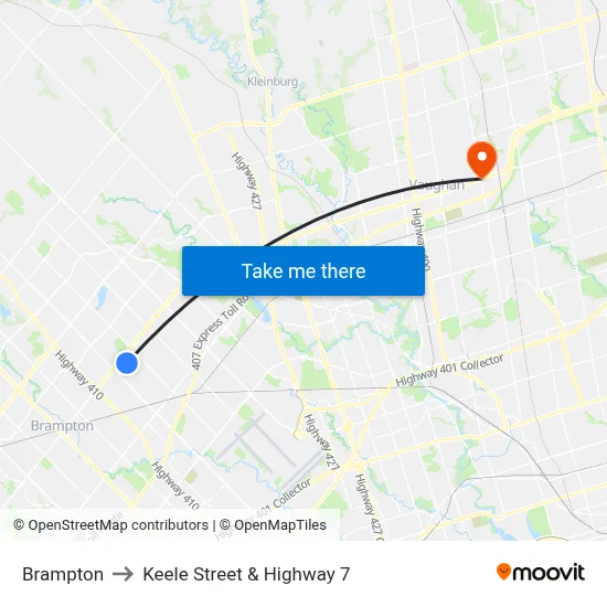 Brampton to Keele Street & Highway 7 map