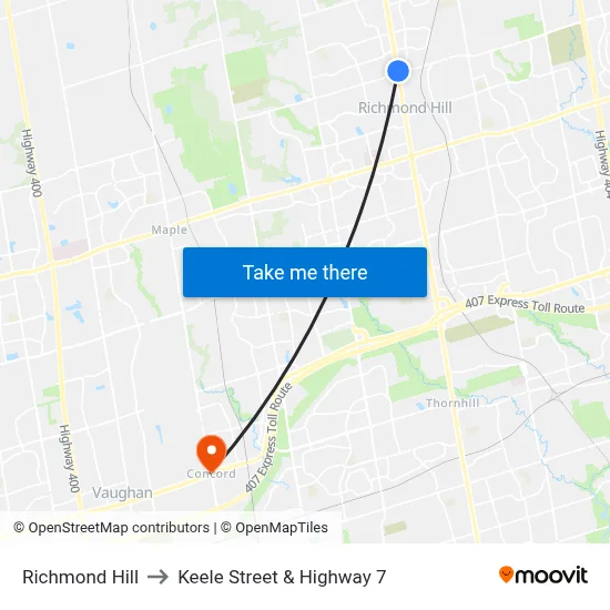 Richmond Hill to Keele Street & Highway 7 map