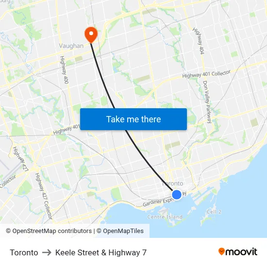 Toronto to Keele Street & Highway 7 map