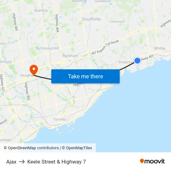 Ajax to Keele Street & Highway 7 map