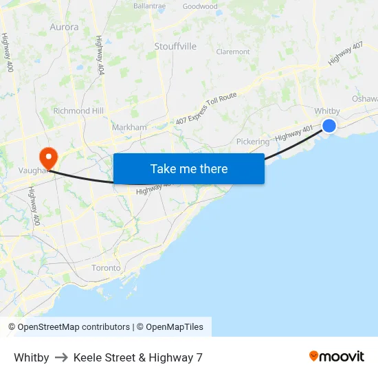 Whitby to Keele Street & Highway 7 map