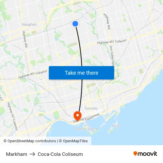 Markham to Coca-Cola Coliseum map
