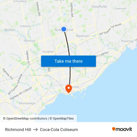 Richmond Hill to Coca-Cola Coliseum map
