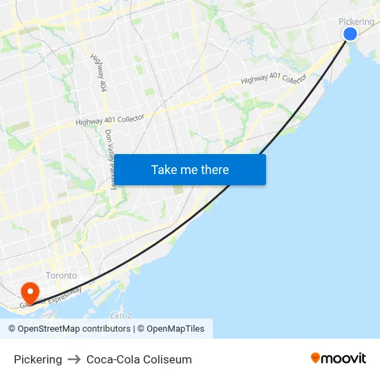 Pickering to Coca-Cola Coliseum map