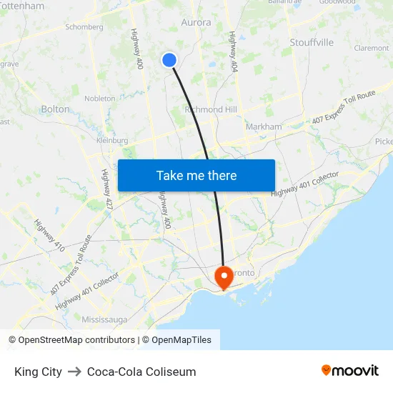 King City to Coca-Cola Coliseum map