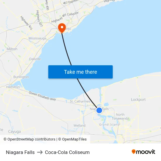 Niagara Falls to Coca-Cola Coliseum map