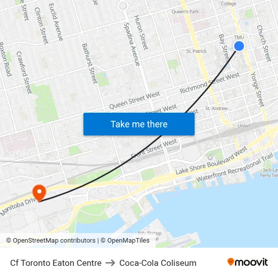 Cf Toronto Eaton Centre to Coca-Cola Coliseum map