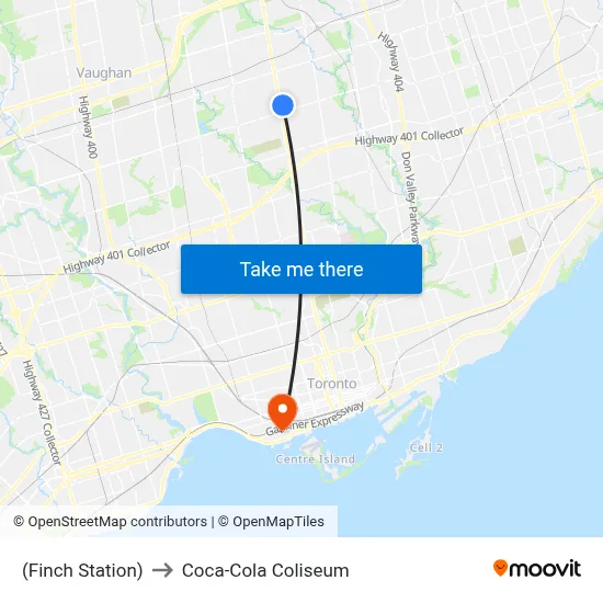 (Finch Station) to Coca-Cola Coliseum map