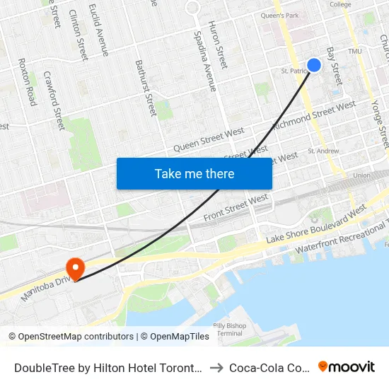 DoubleTree by Hilton Hotel Toronto Downtown to Coca-Cola Coliseum map