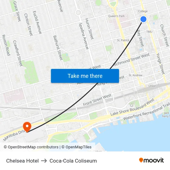 Chelsea Hotel to Coca-Cola Coliseum map
