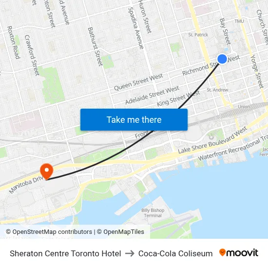 Sheraton Centre Toronto Hotel to Coca-Cola Coliseum map