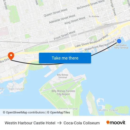 Westin Harbour Castle Hotel to Coca-Cola Coliseum map