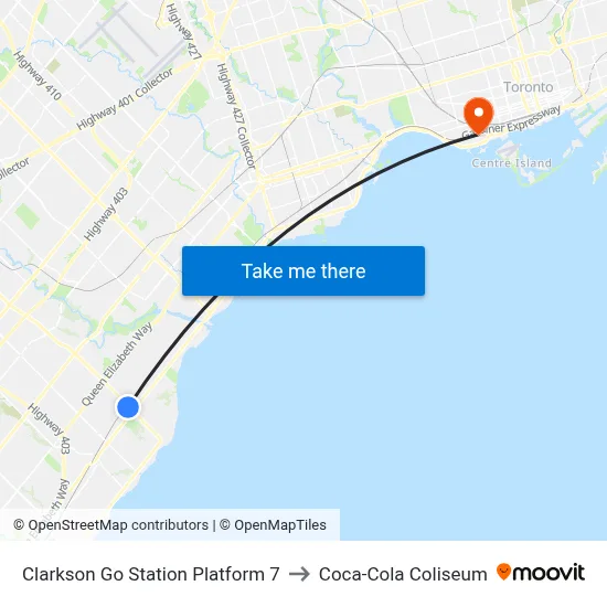 Clarkson Go Station Platform 7 to Coca-Cola Coliseum map