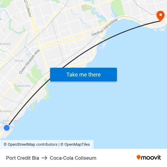 Port Credit Bia to Coca-Cola Coliseum map
