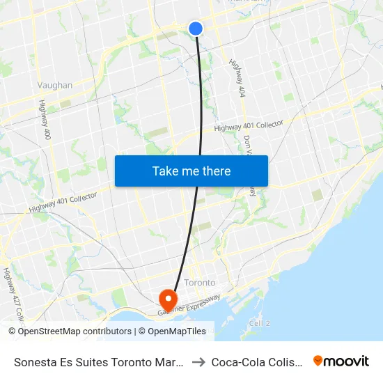 Sonesta Es Suites Toronto Markham to Coca-Cola Coliseum map
