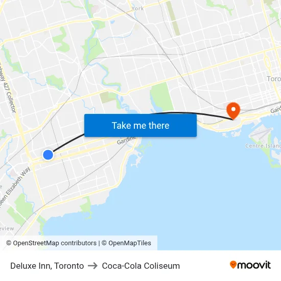 Deluxe Inn, Toronto to Coca-Cola Coliseum map