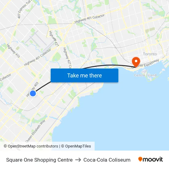 Square One Shopping Centre to Coca-Cola Coliseum map