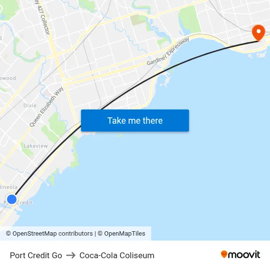 Port Credit Go to Coca-Cola Coliseum map