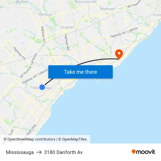 Mississauga to 3180 Danforth Av map