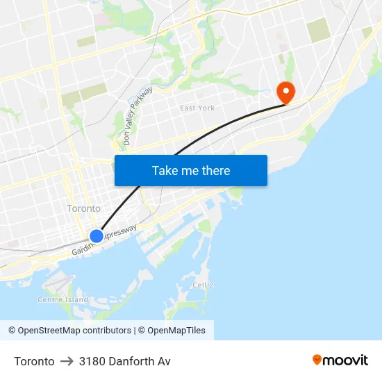Toronto to 3180 Danforth Av map