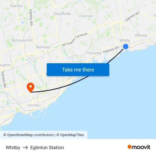 Whitby to Eglinton Station map