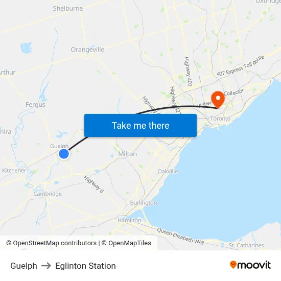 Guelph to Eglinton Station map