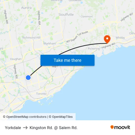 Yorkdale to Kingston Rd. @ Salem Rd. map