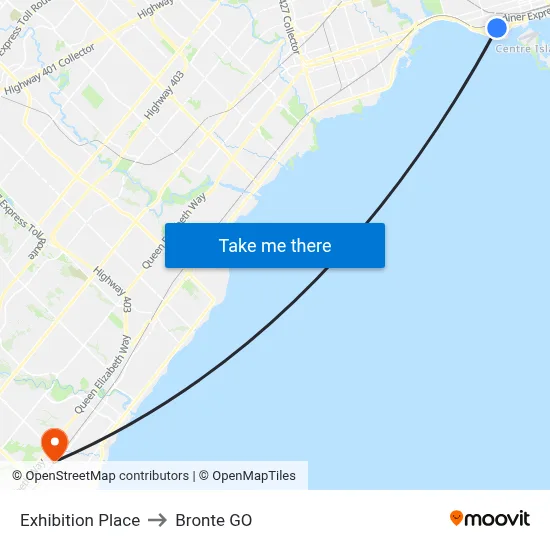 Exhibition Place to Bronte GO map