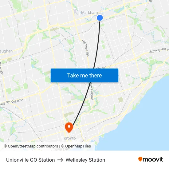 Unionville GO Station to Wellesley Station map