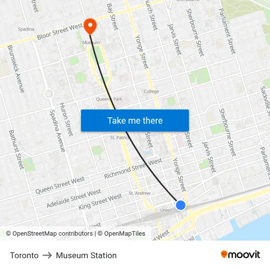 Toronto to Museum Station map